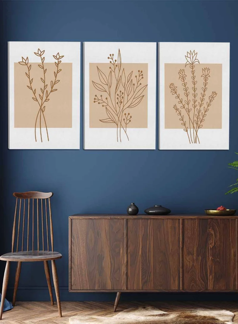 LOWHA Set Of 3 Canvas Wall Arts Stretched Over Wooden Frame with Abstract Flowers Paintings