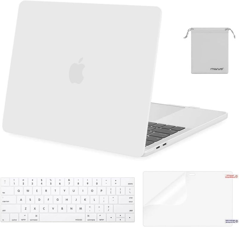 موسيسو MOSISO متوافق مع حافظة MacBook Pro مقاس 13 بوصة M2 2025، 2024، 2023، 2022-2016 A2338 M1 A2251 A2289 A2159 A1989 A1708 A1706، غلاف بلاستيكي صلب وغطاء لوحة المفاتيح وفيلم الشاشة وحقيبة تخزين، أبيض - Image 1