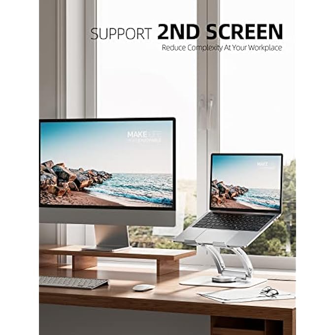 rayihni LAPTOP STAND FOR DESK WITH 360 ROTATING BASE, ERGONOMIC HEIGHT ANGLE ADJUSTABLE LAPTOP RISER WITH HEAT-VENT COMPUTER STAND HOLDS UP TO 22LBS COMPATIBLE WITH ALL LAPTOP NOTEBOOK MACBOOK SILVER - Image 3