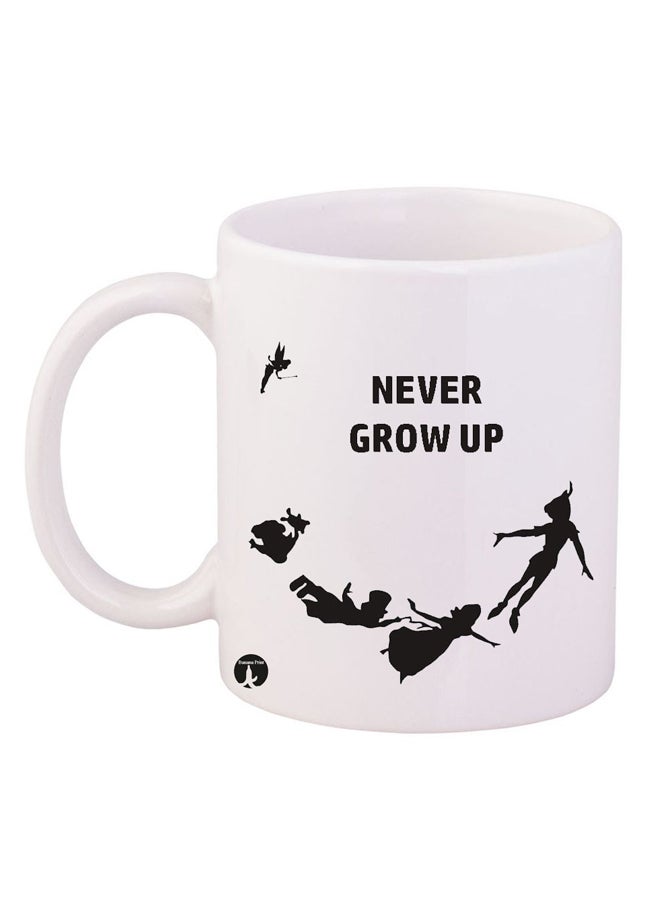 Durable Heat-Resistant Thick Wall Designed Ergonomic Handled Never Grow Up Disney Printed Mug White/Black 11ounce