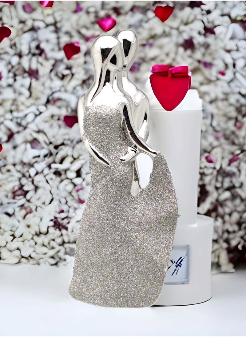 UPSCALE - Extra Tall (30cm) Beautiful Love Couple Home Decor Item, Artefact, Statue for Home Decor, Living Room & Gifting| Silver & Glitter - Image 1