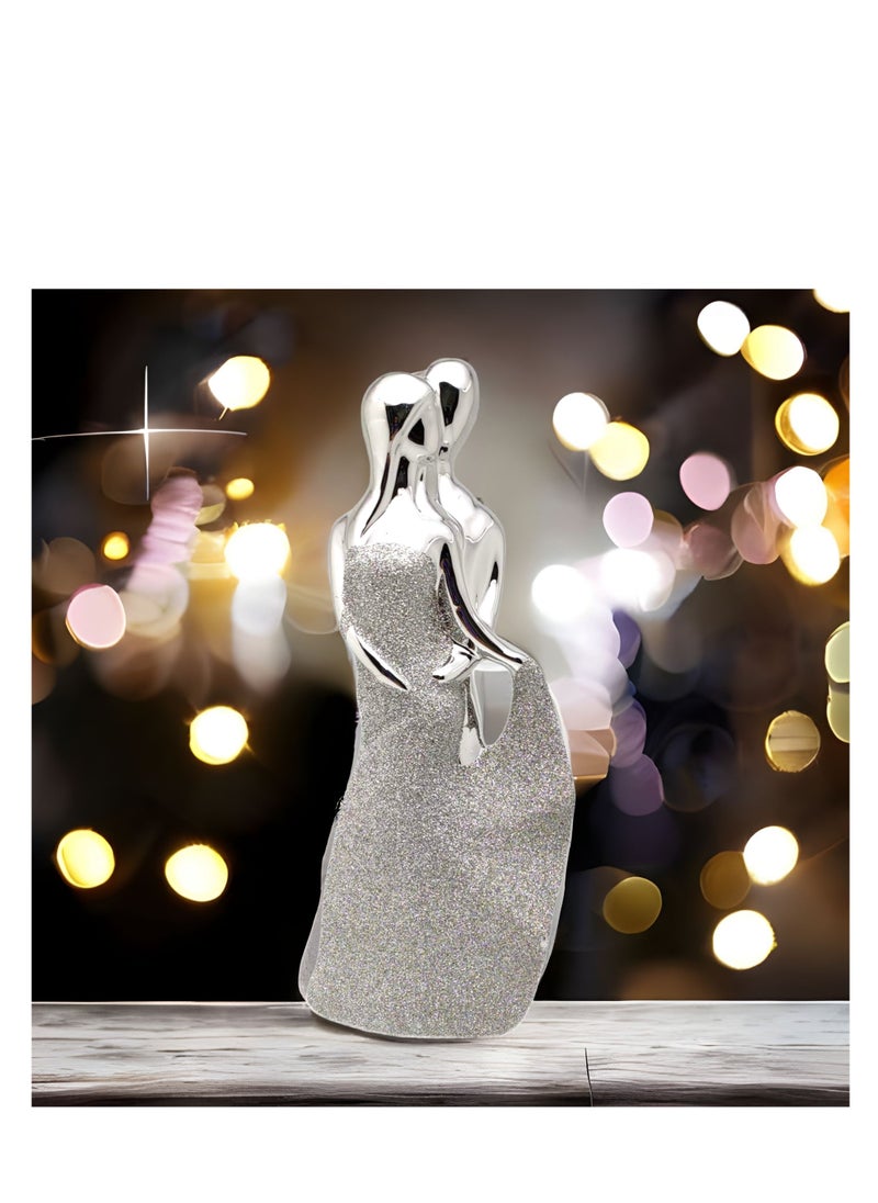 UPSCALE - Extra Tall (30cm) Beautiful Love Couple Home Decor Item, Artefact, Statue for Home Decor, Living Room & Gifting| Silver & Glitter - Image 1