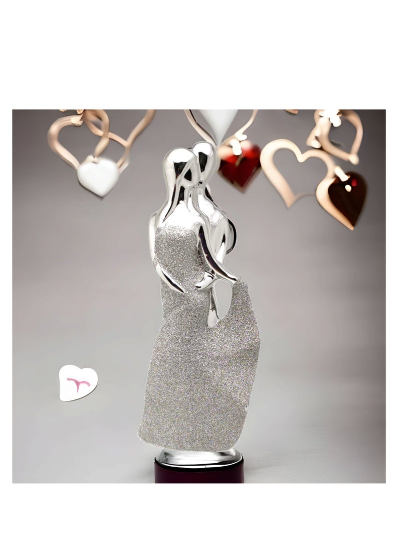 UPSCALE - Extra Tall (30cm) Beautiful Love Couple Home Decor Item, Artefact, Statue for Home Decor, Living Room & Gifting| Silver & Glitter - Image 1
