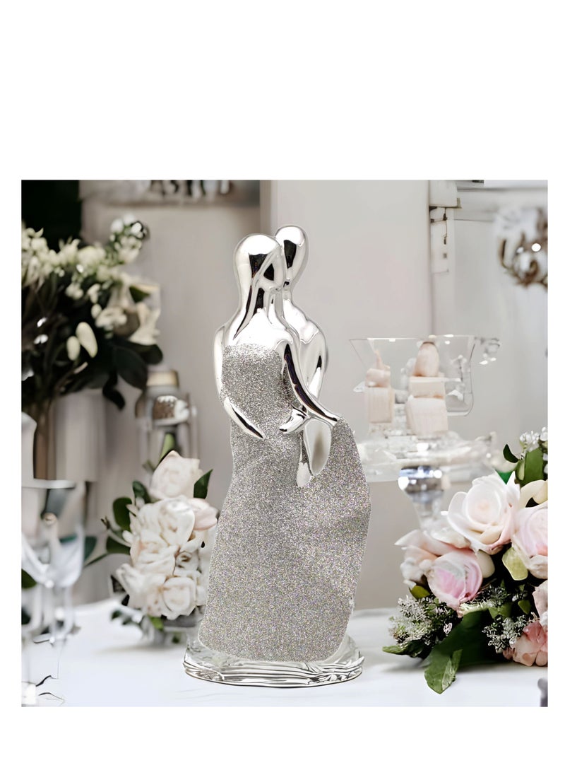 UPSCALE - Extra Tall (30cm) Beautiful Love Couple Home Decor Item, Artefact, Statue for Home Decor, Living Room & Gifting| Silver & Glitter - Image 1