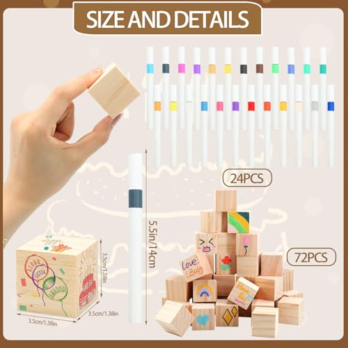 ZCPTZ 97 Pcs Baby Shower Games Sign Kit,Including Decorate a Block Game Sign 72 DIY Blank Wooden Block 24 Pen to Draw Your Idea for Baby Shower Game Gender Reveal Party - Image 3