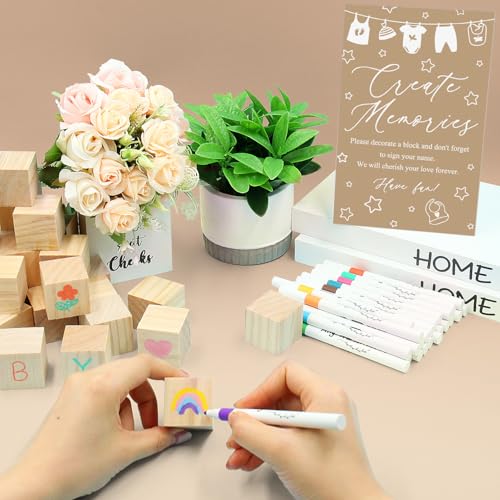 ZCPTZ 97 Pcs Baby Shower Games Sign Kit,Including Decorate a Block Game Sign 72 DIY Blank Wooden Block 24 Pen to Draw Your Idea for Baby Shower Game Gender Reveal Party - Image 4