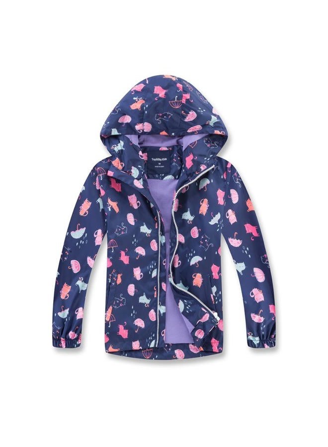 MGEOY Girls Rain Jacket Lightweight Waterproof Hooded Cotton Lined Rain Coat Windbreaker for Kids Blue 7/8 - Image 1