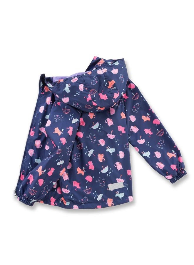 MGEOY Girls Rain Jacket Lightweight Waterproof Hooded Cotton Lined Rain Coat Windbreaker for Kids Blue 7/8 - Image 2