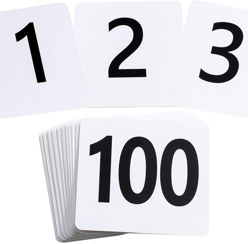 Toncoo 100 قطعة أرقام الطاولات 1-100، 3.7x4 بوصة أرقام طاولات بلاستيكية، بطاقات أرقام طاولة مزدوجة الجوانب - لحفلات الزفاف، استقبال المطاعم، بطاقات أماكن الطاولات، بيضاء - Image 1