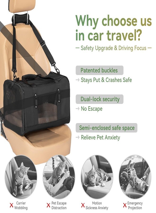 بتس فيت حقيبة نقل الحيوانات الأليفة Petsfit مقاس 19×12×12 بوصة للقطط الكبيرة (حتى 20 رطلاً)، حقيبة سفر ناعمة الجوانب للكلاب الصغيرة، مُحسّنة بإبزيم حاصل على براءة اختراع وبطانة ناعمة، مثالية لرحلات السيارات، أسود - Image 2