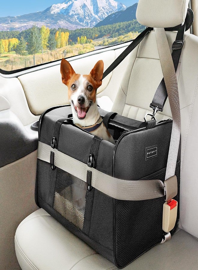 بتس فيت حقيبة نقل الحيوانات الأليفة Petsfit مقاس 19×12×12 بوصة للقطط الكبيرة (حتى 20 رطلاً)، حقيبة سفر ناعمة الجوانب للكلاب الصغيرة، مُحسّنة بإبزيم حاصل على براءة اختراع وبطانة ناعمة، مثالية لرحلات السيارات، أسود - Image 1