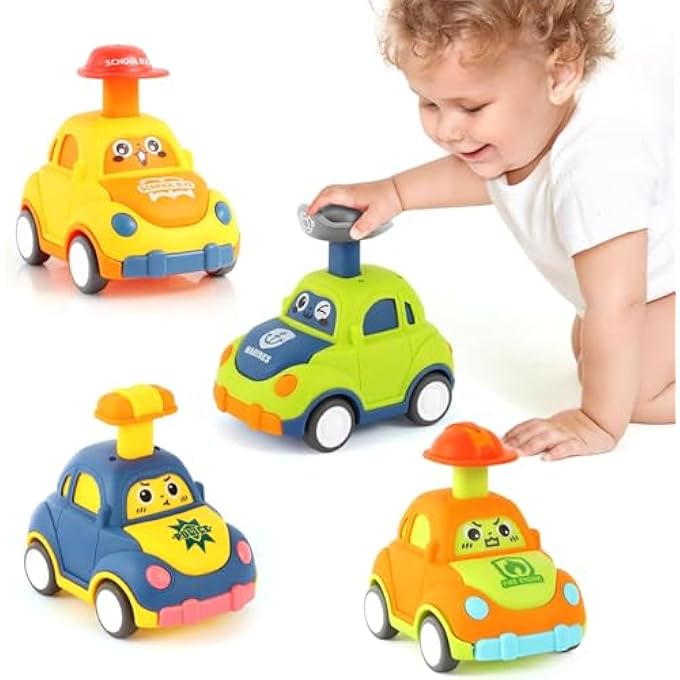 PULL BACK CARS FOR TODDLERS 1-3 YEARS OLD, CARTOON VEHICLE TOYS SET WITH POLICE CAR, FIRE TRUCK, SCHOOL BUS, BABY BOY GIRL BIRTHDAY GIFT, PARTY FAVORS, GOODIE BAG STUFFERS FOR KIDS - Image 1
