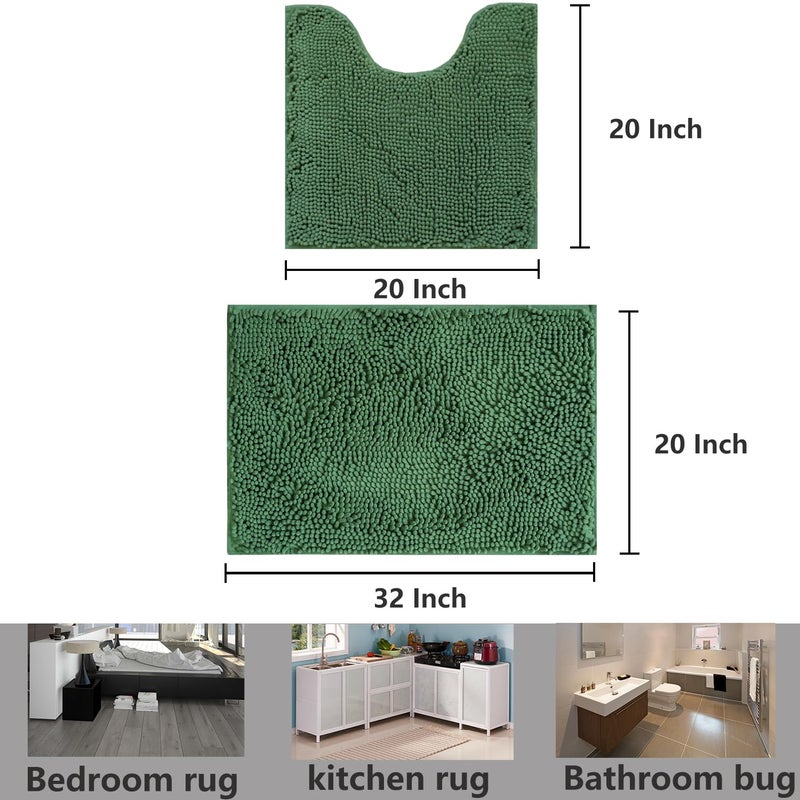 Flotstiga Bathroom Rugs Chenille  Extra Thick and Absorbent  Non-Slip  Machine Washable  Dry Quckily  Soft Cozy Plush  Used Under Shower Bathtub and Sink  Bath mat Sets 5050U+5080 Dark Green - Image 1