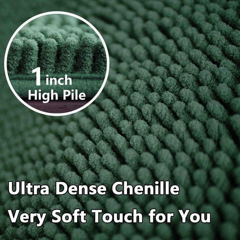 Flotstiga Bathroom Rugs Chenille  Extra Thick and Absorbent  Non-Slip  Machine Washable  Dry Quckily  Soft Cozy Plush  Used Under Shower Bathtub and Sink  Bath mat Sets 5050U+5080 Dark Green - Image 2