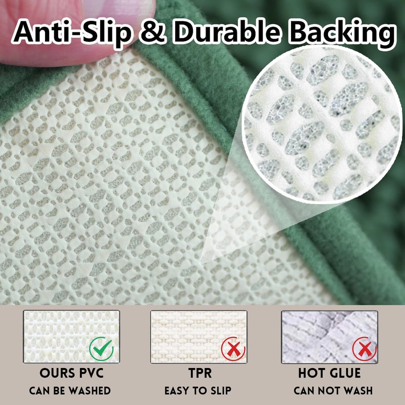 Flotstiga Bathroom Rugs Chenille  Extra Thick and Absorbent  Non-Slip  Machine Washable  Dry Quckily  Soft Cozy Plush  Used Under Shower Bathtub and Sink  Bath mat Sets 5050U+5080 Dark Green - Image 3