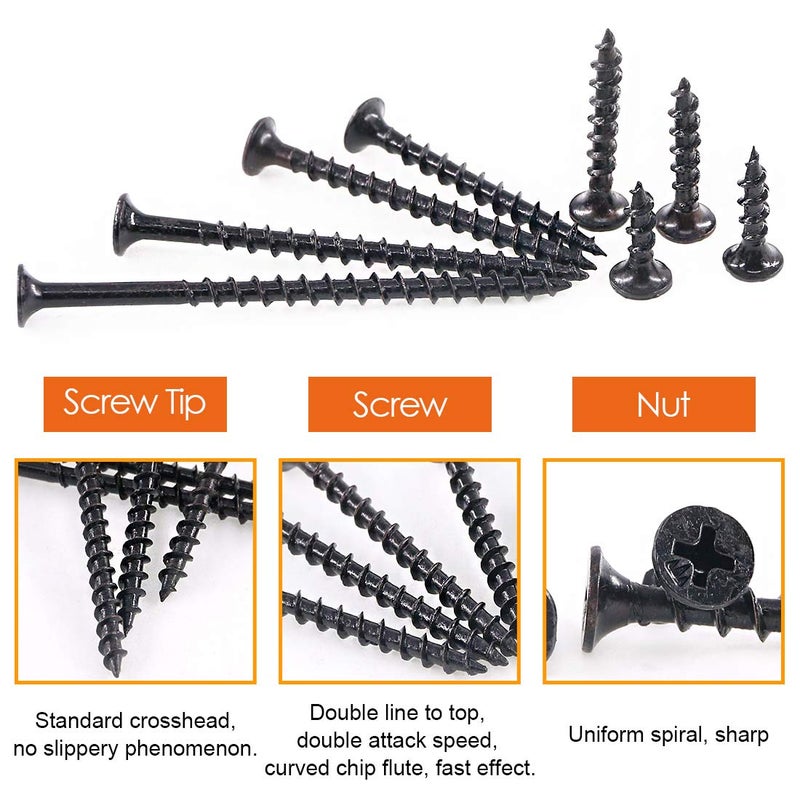 Rustark 160-Pcs #7 Coarse Thread Drywall Screw with Phillips Drive Black Oxide Finsh Bugle Head Wood Screws Assortment Kit Ideal for Drywall Sheetrock - Image 4