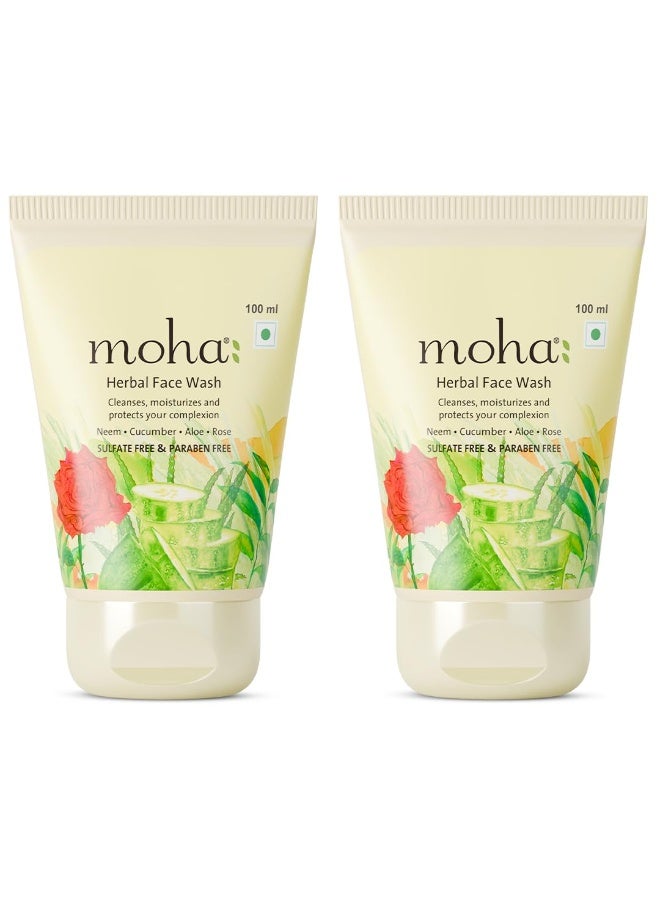 Moha: Herbal Face Wash with Neem, Rose, Cucumber & Aloe Vera for Clean, Glowing & Ideal Face Wash for Women & Men - 100 Ml (Pack of 2) - Image 1