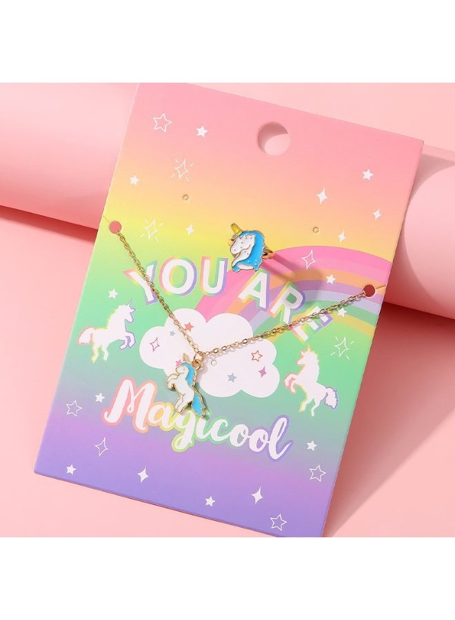 Children's Unicorn Necklace and Ring Set, Alloy Pendant Jewelry Gift - Image 3