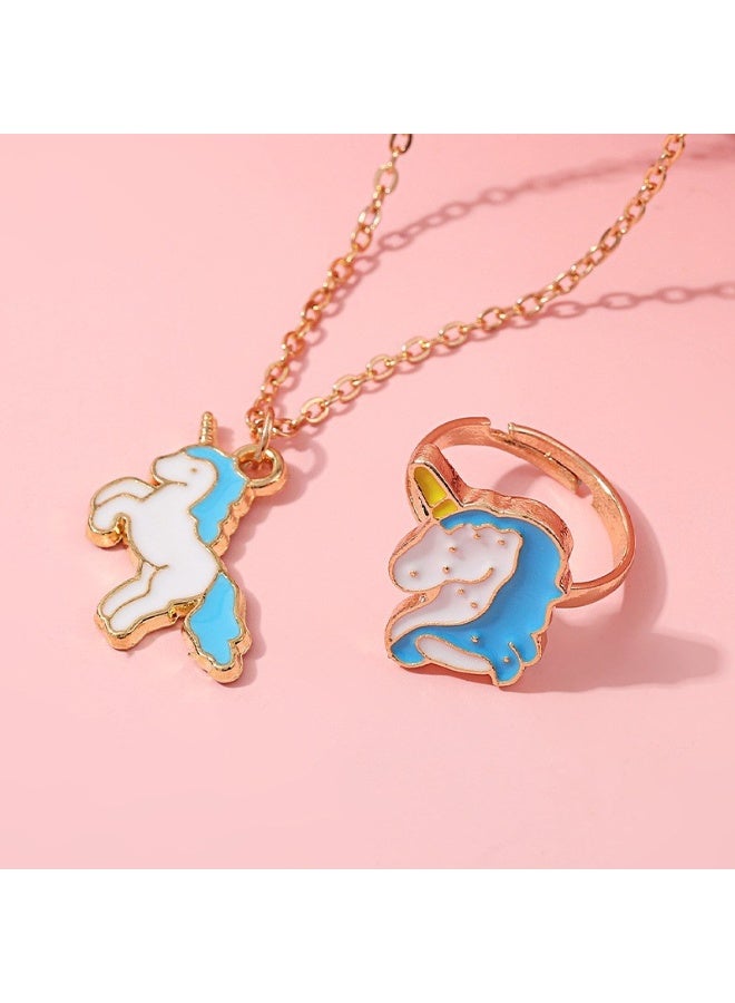 Children's Unicorn Necklace and Ring Set, Alloy Pendant Jewelry Gift - Image 2