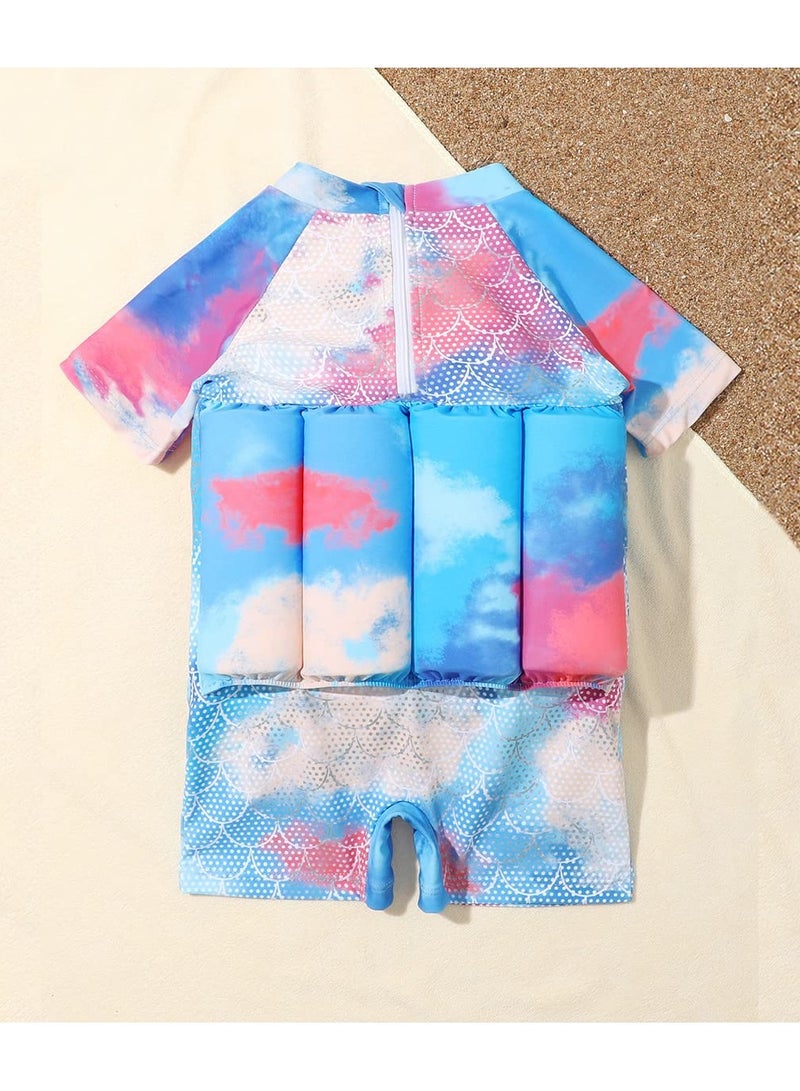 SYOSI Kids Baby One-Piece Floatation Swimsuit Float Suit with Adjustable Buoyancy Bathing Suit Cartoon Short Sleeve Swimwear Jumpsuit(3-4 Years, Blue + Fish Scales) - Image 4