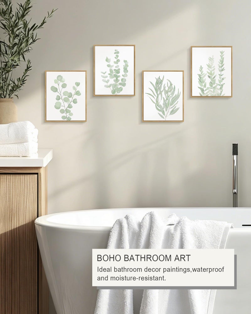 Drsoum Framed Botanical Plant Canvas Wood Wall Art Light Green Sage Wall Decor Eucalyptus Leaf Picture for Bedroom Living Room Bathroom Office 8â€x 10â€ x 4pcs - Image 5
