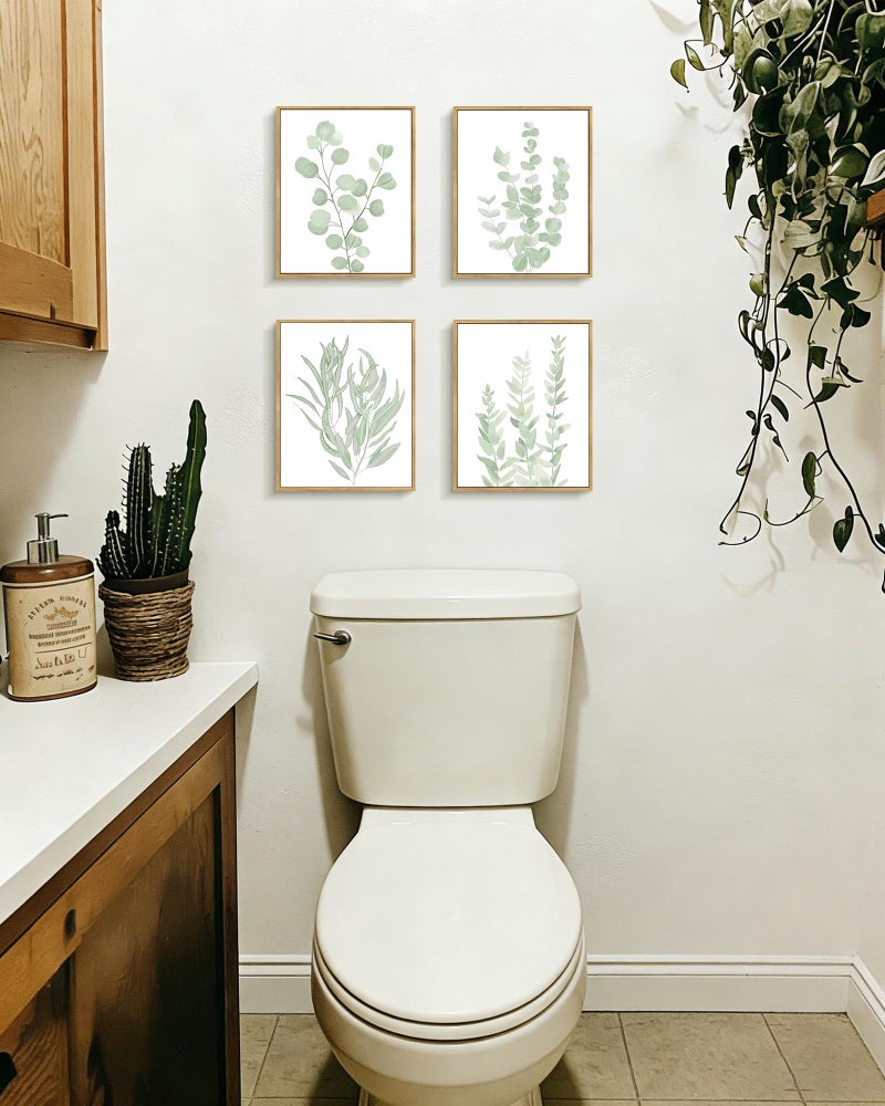 Drsoum Framed Botanical Plant Canvas Wood Wall Art Light Green Sage Wall Decor Eucalyptus Leaf Picture for Bedroom Living Room Bathroom Office 8â€x 10â€ x 4pcs - Image 2