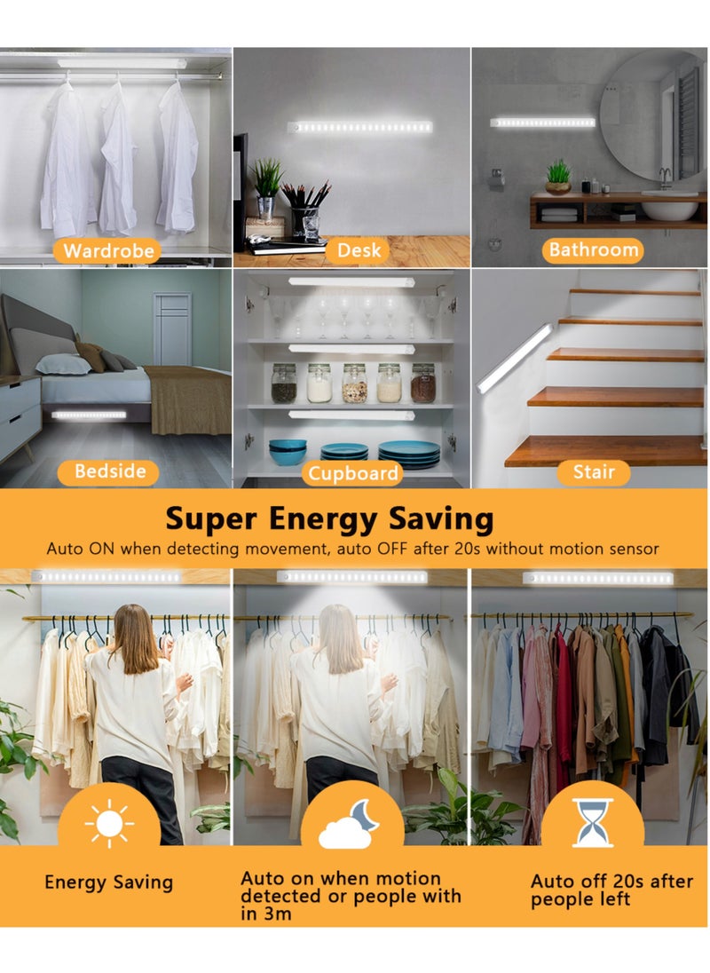 OUYoo OUYoo 4 pcs Motion Sensor LED Lighting, Battery Powered Light, Under Cabinet Light, USB Rechargeable, Dimmable, Magnetic Night Light for Kitchen, Corridor, Wardrobe, Indoor Outdoor. 20cm - White light  - Image 5