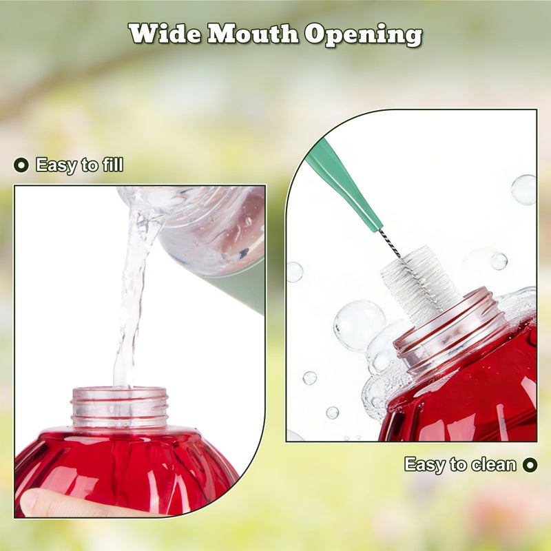 Auslar Hummingbird Feeder, Auslar 26 Ounces Glass Hummingbird Feeders for Outdoors Hanging Ant and Bee Proof, Ant Moat & 5 Flower Feeding Ports, Rustproof, Leakproof, Netted Flower Bud Shape Bottle, Red - Image 5