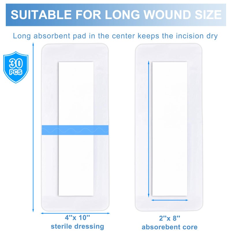 luanerl 30 Pack 4"x10" Waterproof Adhesive Island Dressing for Post-Surgery Recovery | Sterile Bordered Gauze Bandages with Non-Stick Pad for Knee/Hip Replacement, Surgical Incision Care & Shower Protection - Image 5
