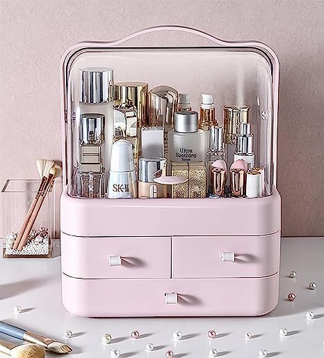Achyut Cosmetic Organizer Box Drawers Storage Plastic Stationary Box | Make Up Organiser For Women (Pink) - Image 1