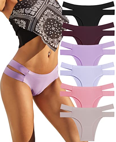 Knowyou Seamless Underwear for Women Sexy Bikini Panties No Show High Cut Hipster Stretch Straps Cheeky Panty for Ladies 6 Pack-A-M - Image 1