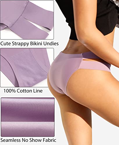 Knowyou Seamless Underwear for Women Sexy Bikini Panties No Show High Cut Hipster Stretch Straps Cheeky Panty for Ladies 6 Pack-A-M - Image 4