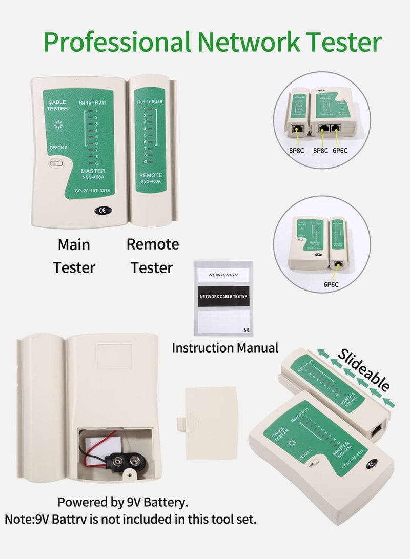 12-in-1 Network Tool Set, Network Tool, with Crimping Tool, Suitable for RJ45, RJ11, RJ12 Cable, Can be Used for Computer Maintenance, LAN Cable Tester, Hole Cable Tester - Image 5