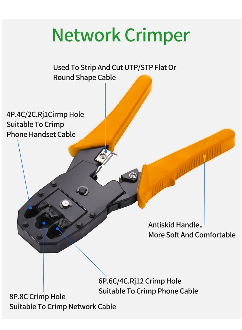 12-in-1 Network Tool Set, Network Tool, with Crimping Tool, Suitable for RJ45, RJ11, RJ12 Cable, Can be Used for Computer Maintenance, LAN Cable Tester, Hole Cable Tester - Image 3