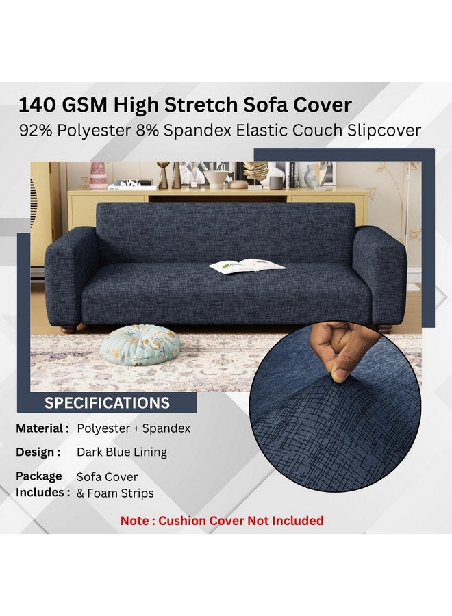 Lukzer 4 Seater Dark Blue Lining Design Universal Sofa Cover | 360° Fully Covered Anti-Slip Washable Couch Cover Protecter | 140 GSM Stretch Fit Polyester + Spandex Slipcover (230-300cm/SC-023-04) - Image 5