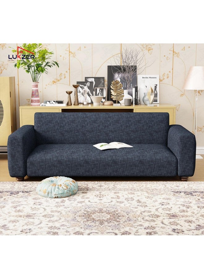 Lukzer 4 Seater Dark Blue Lining Design Universal Sofa Cover | 360° Fully Covered Anti-Slip Washable Couch Cover Protecter | 140 GSM Stretch Fit Polyester + Spandex Slipcover (230-300cm/SC-023-04) - Image 3