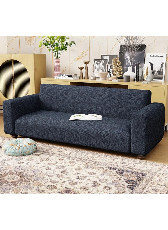 Lukzer 4 Seater Dark Blue Lining Design Universal Sofa Cover | 360° Fully Covered Anti-Slip Washable Couch Cover Protecter | 140 GSM Stretch Fit Polyester + Spandex Slipcover (230-300cm/SC-023-04) - Image 1