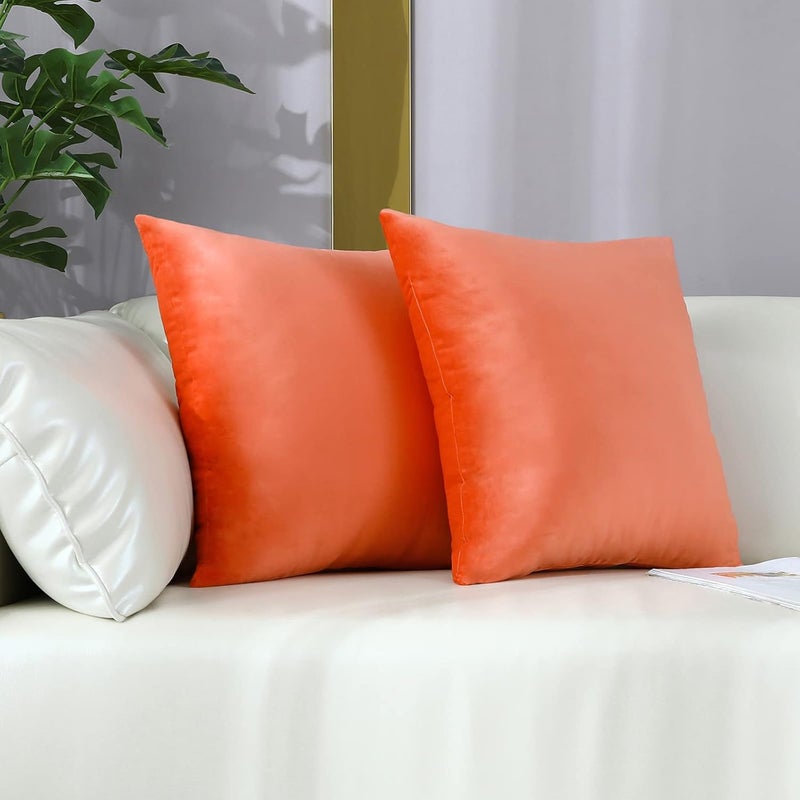 mixeoo Comfy Peach Coral Throw Pillow Covers Decorative Square Solid Velvet Super Soft Cushion Cases Home Decor for Sofa Couch, Set of 2, 14 x 14 Inch - Image 3