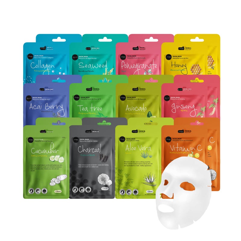 Celavi Cosmetics Celavi Essence Facial Sheet Face Mask Variety Set Classic Authentic Korean Moisturizing Skincare (Variation 1, 12 Count (Pack of 2)) - Image 1