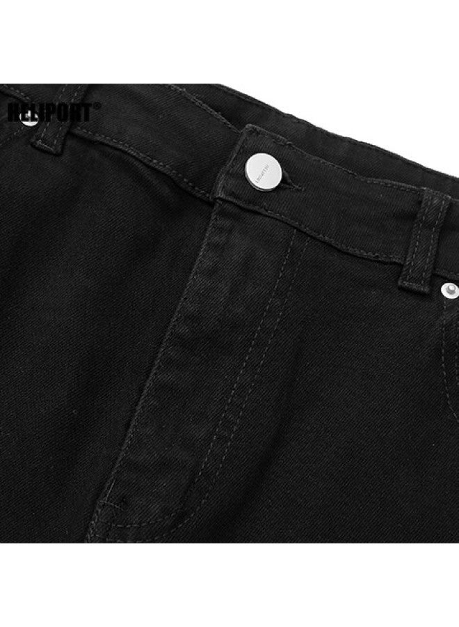 Heliport Coconut Tree Jeans, Black Washed Trendy Style, Versatile High Street Straight-leg Pants For Men And Women, Black, XL - Image 2