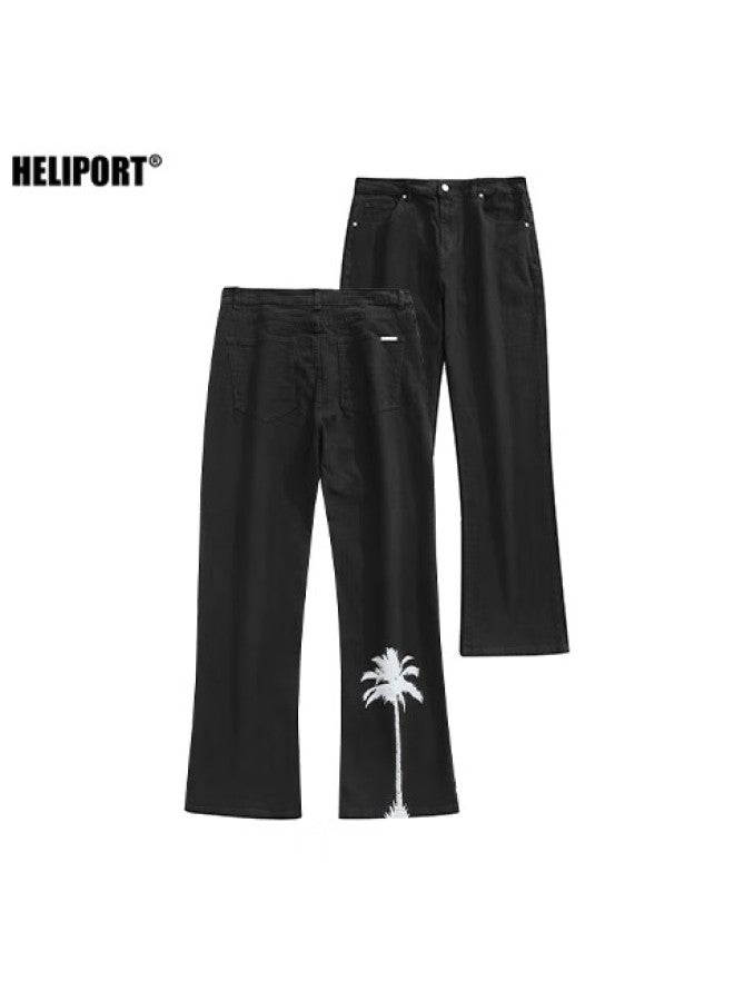 Heliport Coconut Tree Jeans, Black Washed Trendy Style, Versatile High Street Straight-leg Pants For Men And Women, Black, XL - Image 1
