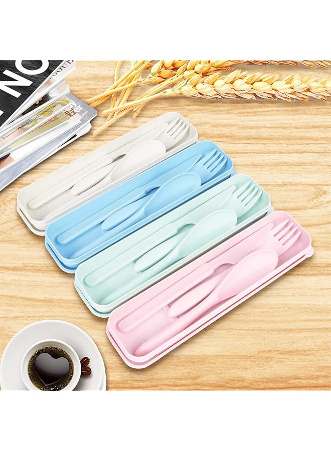KASTWAVE Cutlery With Case Travel Utensil Set, 4 Sets Wheat Straw Reusable Portable Spoon Knife Forks Tableware, Eco Friendly Non Toxin Bpa Free Portable Cutlery For Travel Picnic Camping Or Daily Use - Image 2