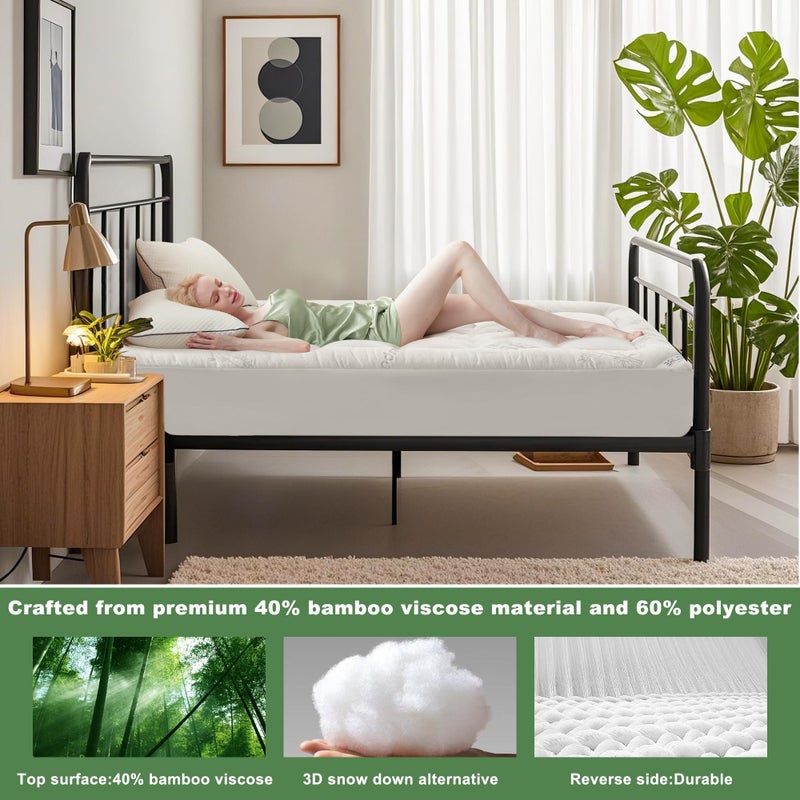 BEDLORE Twin XL Mattress Topper Viscose Derived from Bamboo, Thick Pillow Top Mattress Pad with Deep Pockets for 6-15 inches Mattress, Soft Mattress Topper College Dorm Size for Back Pain Relief - Image 3