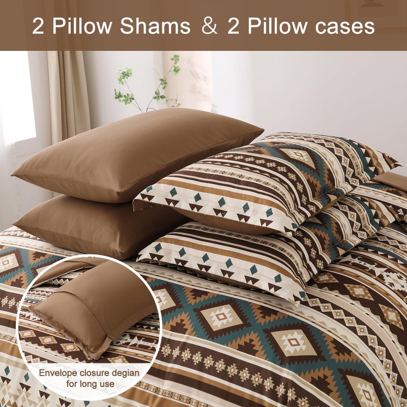 Dinjoy Boho King Size Bed in A Bag 7 Pieces,Brown/Coffee Comforter Set Aztec Striped Fall Bedding Set Bohemian Patchwork Complete Set Geometric Pattern Comforters for Women Men 90"Ã—104" - Image 5