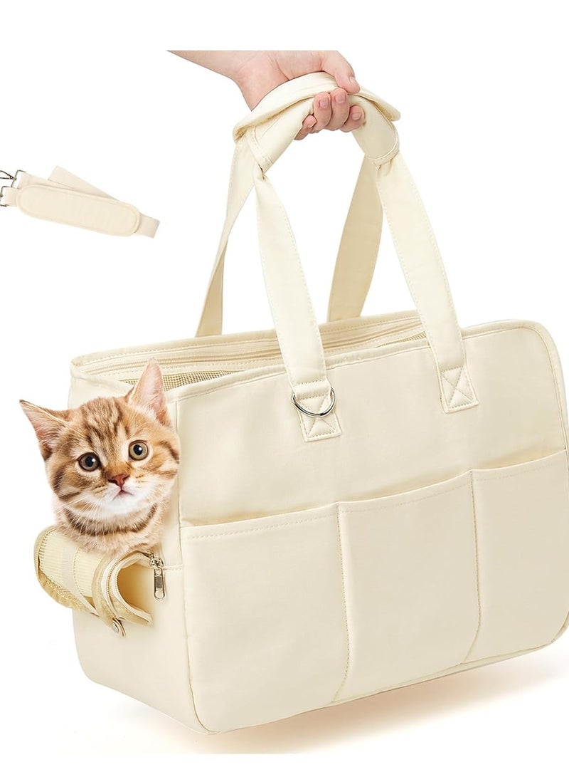 SYOSI حقيبة حمل الكلاب للحيوانات الأليفة تحمل ما يصل إلى 20 رطلاً، مصنوعة من القطن مع جوانب ناعمة، وحاملات القطط للقطط والكلاب الصغيرة، حقيبة معتمدة من شركات الطيران، لون بيج - Image 1