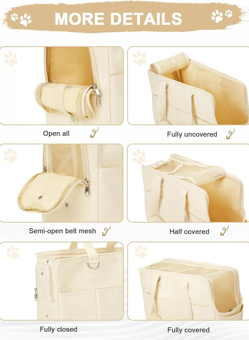 SYOSI حقيبة حمل الكلاب للحيوانات الأليفة تحمل ما يصل إلى 20 رطلاً، مصنوعة من القطن مع جوانب ناعمة، وحاملات القطط للقطط والكلاب الصغيرة، حقيبة معتمدة من شركات الطيران، لون بيج - Image 3