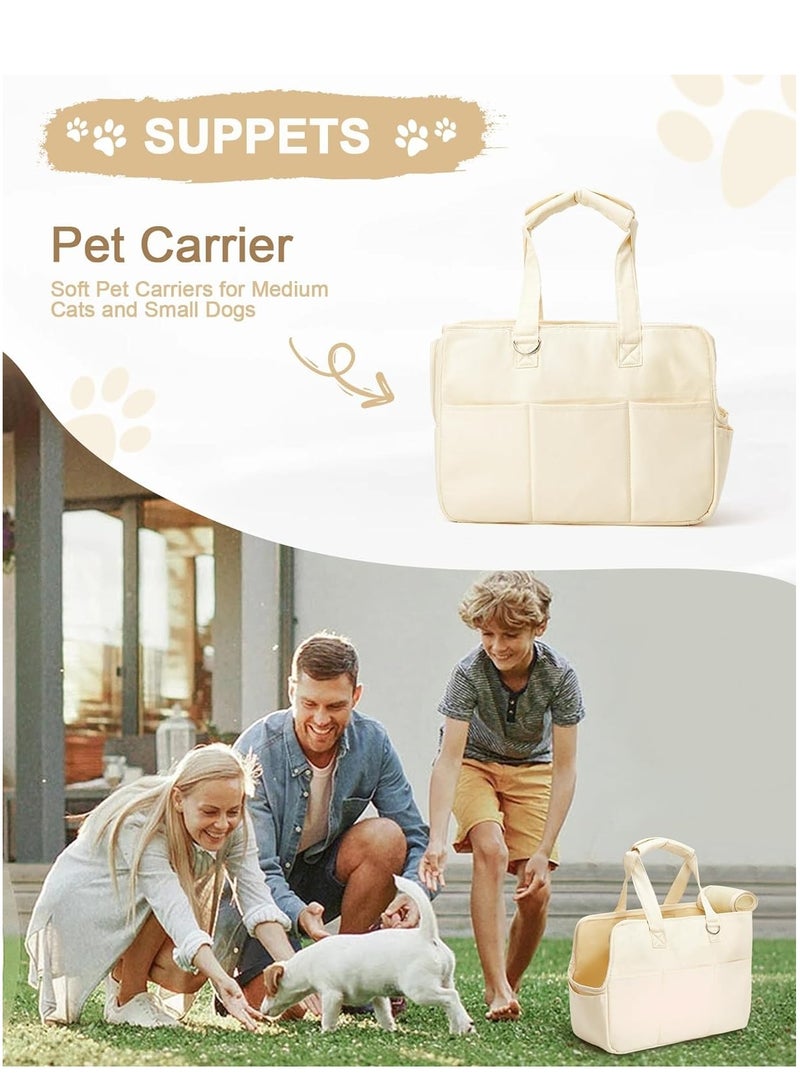 SYOSI حقيبة حمل الكلاب للحيوانات الأليفة تحمل ما يصل إلى 20 رطلاً، مصنوعة من القطن مع جوانب ناعمة، وحاملات القطط للقطط والكلاب الصغيرة، حقيبة معتمدة من شركات الطيران، لون بيج - Image 5