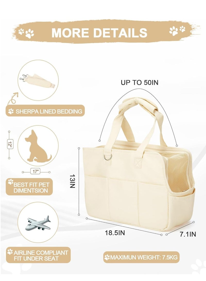 SYOSI حقيبة حمل الكلاب للحيوانات الأليفة تحمل ما يصل إلى 20 رطلاً، مصنوعة من القطن مع جوانب ناعمة، وحاملات القطط للقطط والكلاب الصغيرة، حقيبة معتمدة من شركات الطيران، لون بيج - Image 4