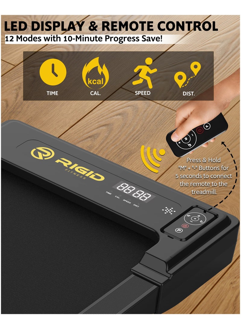 RIGID FITNESS Under Desk Walking Pad Treadmill - Quiet Motor & Portable Lightweight Machine with Bluetooth & Remote Control - for Home & Office,100kg/220lbs Capacity, Speed 6km/h (Wide Running Belt) - Image 3