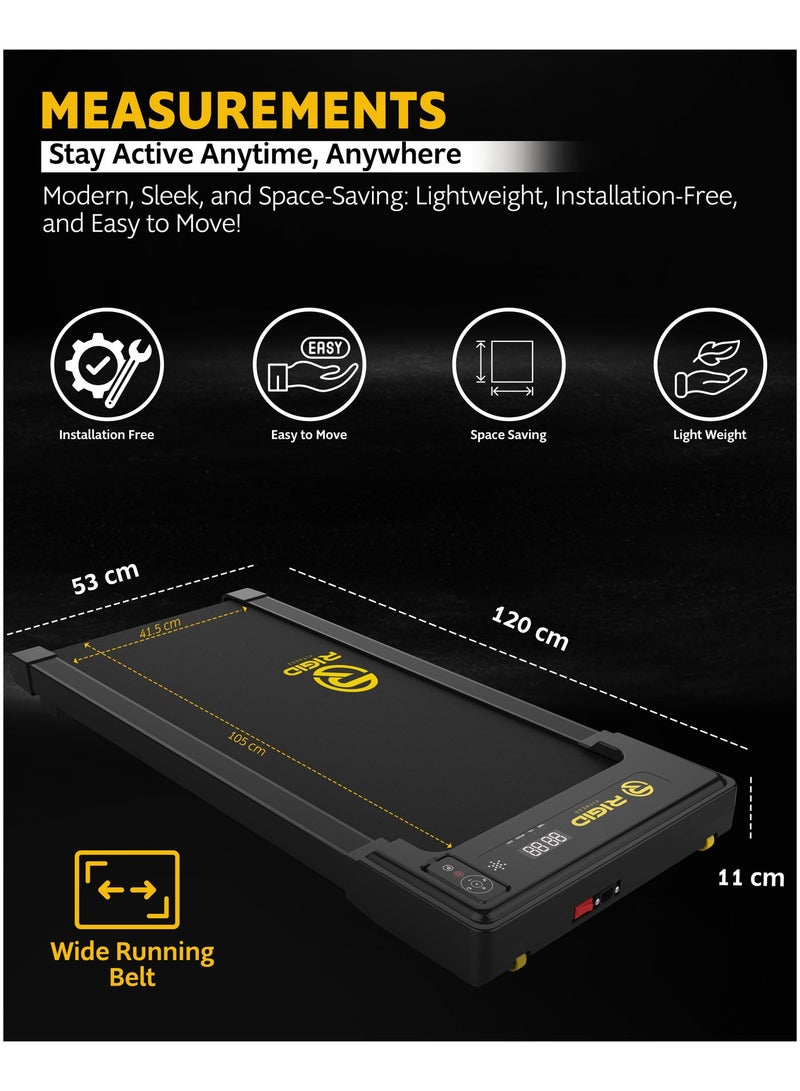 RIGID FITNESS Under Desk Walking Pad Treadmill - Quiet Motor & Portable Lightweight Machine with Bluetooth & Remote Control - for Home & Office,100kg/220lbs Capacity, Speed 6km/h (Wide Running Belt) - Image 4